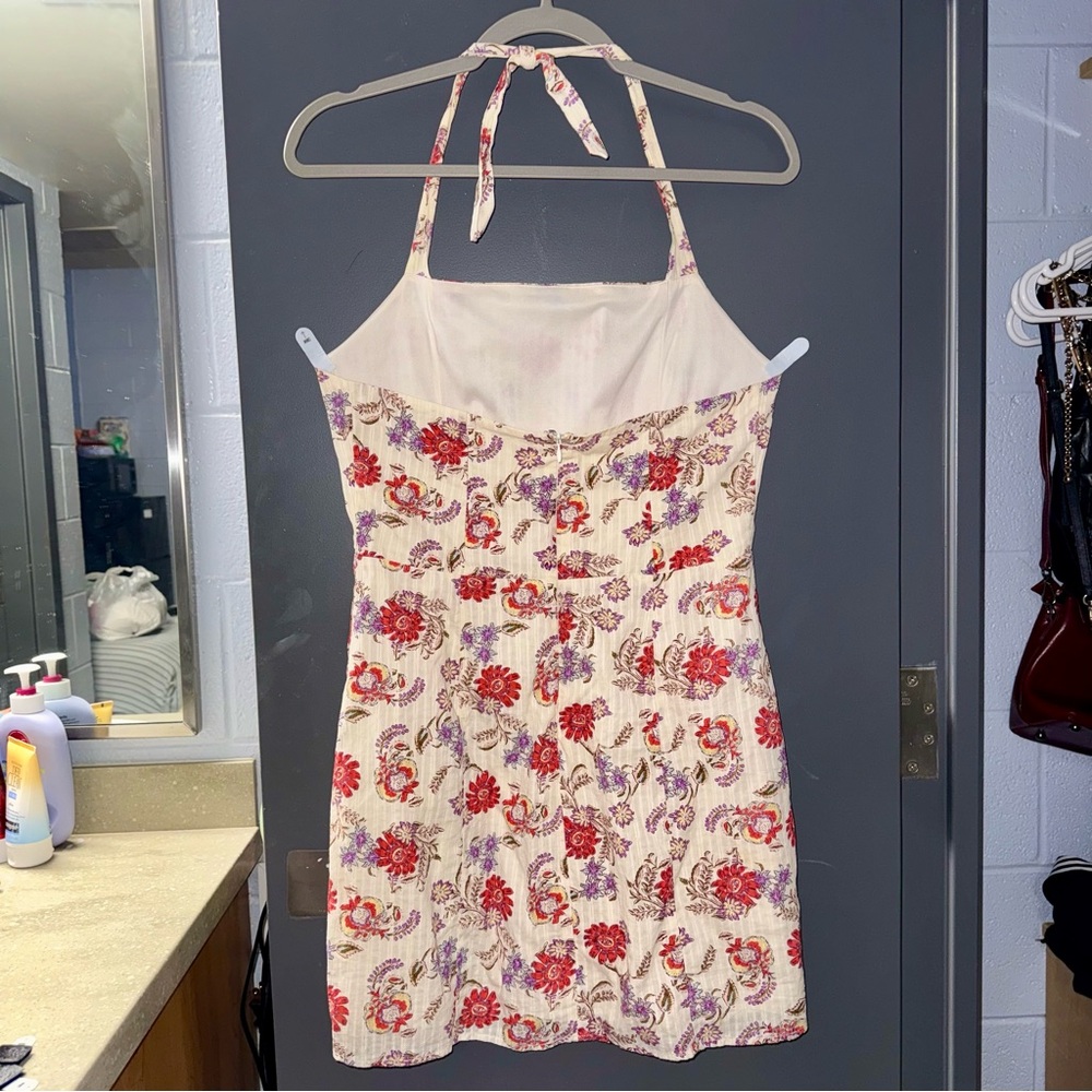Sadie & Sage Floral Halter Sundress in Cream with Red & Purple Flowers - Picture 2 of 5